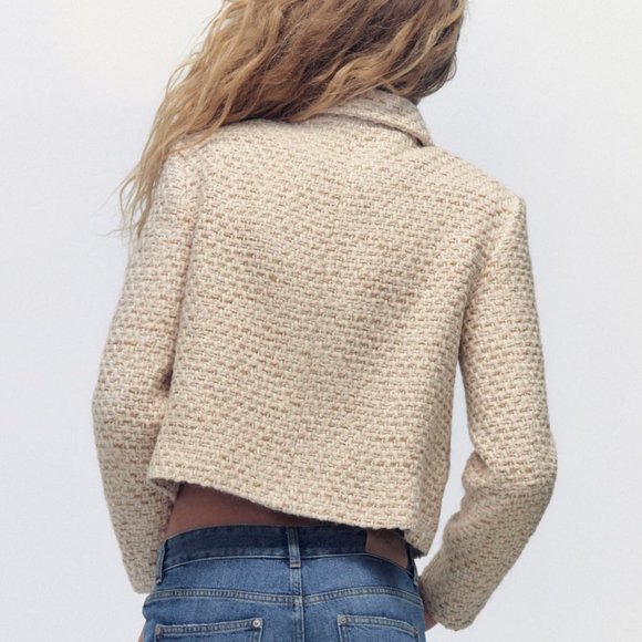 ZARA STRUCTURED TEXTURED TWEED SHORT JACKET LIMITED EDITION S,M PINK WHITE - Picture 7 of 14